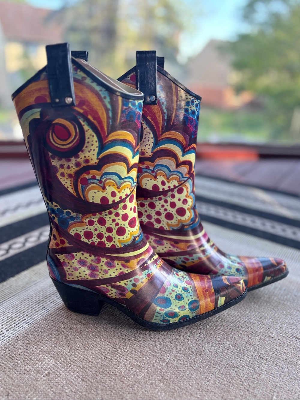 Corkys Nomad Yippy Western Style Rain Boots Water Resistant Rubber Size 9
